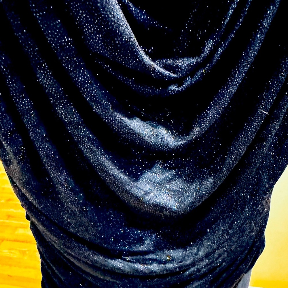 Gorgeous deep blue formal floor length dress. Size 14P. Very sliming style!